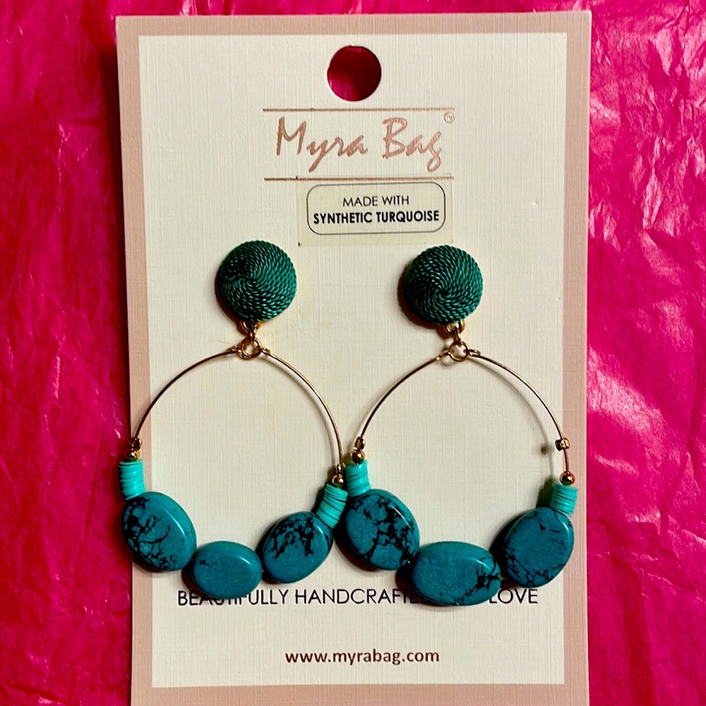 Myra Bag Large Faux Turquoise and Gold Earrings New!